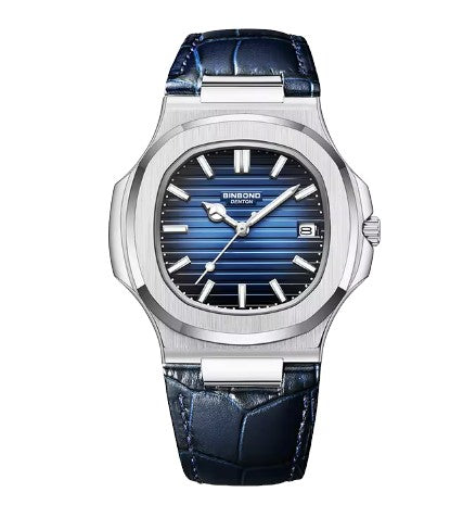 Apollo Silver Blue Leather Watch